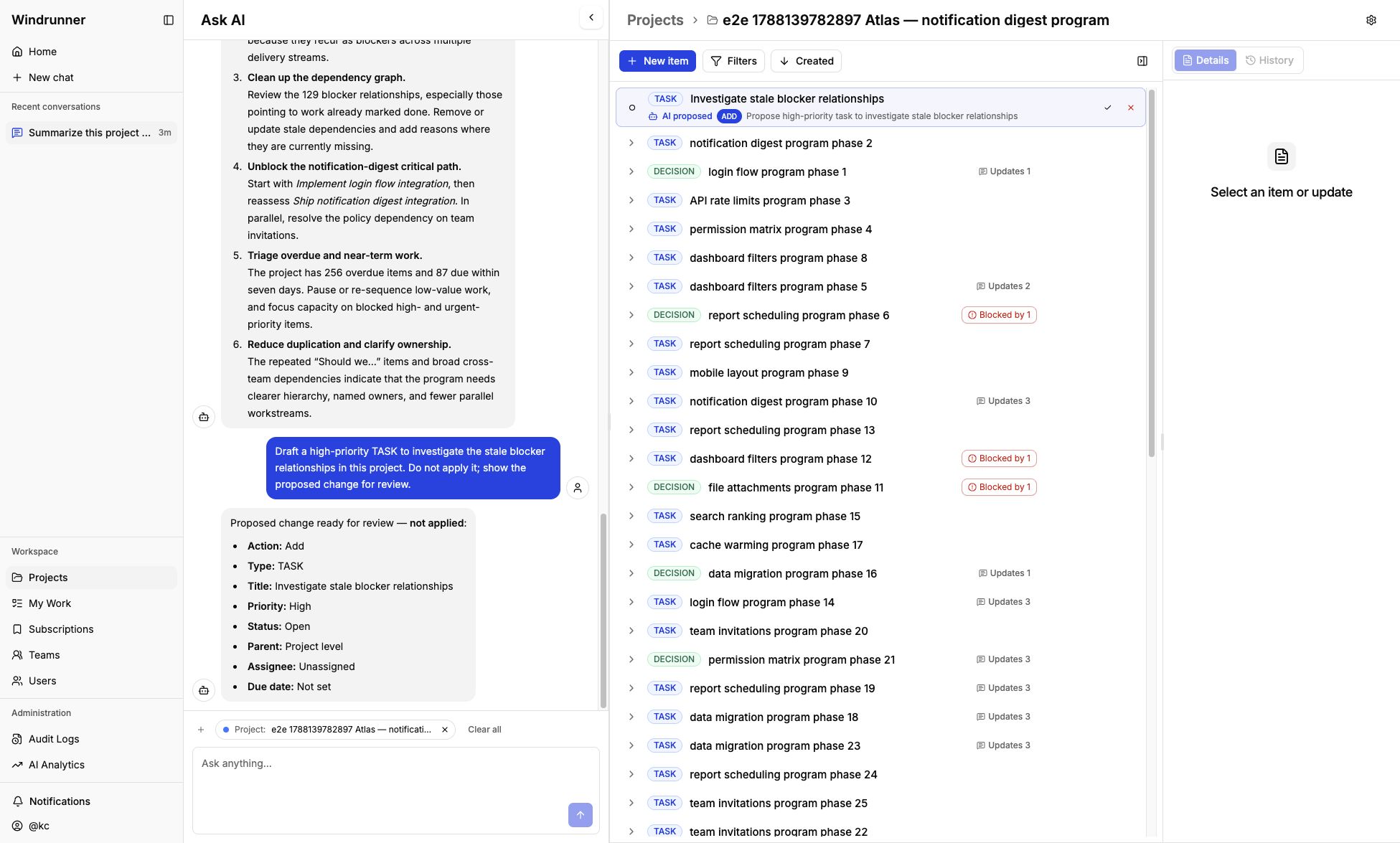AI Agent beside a populated project workspace with project context