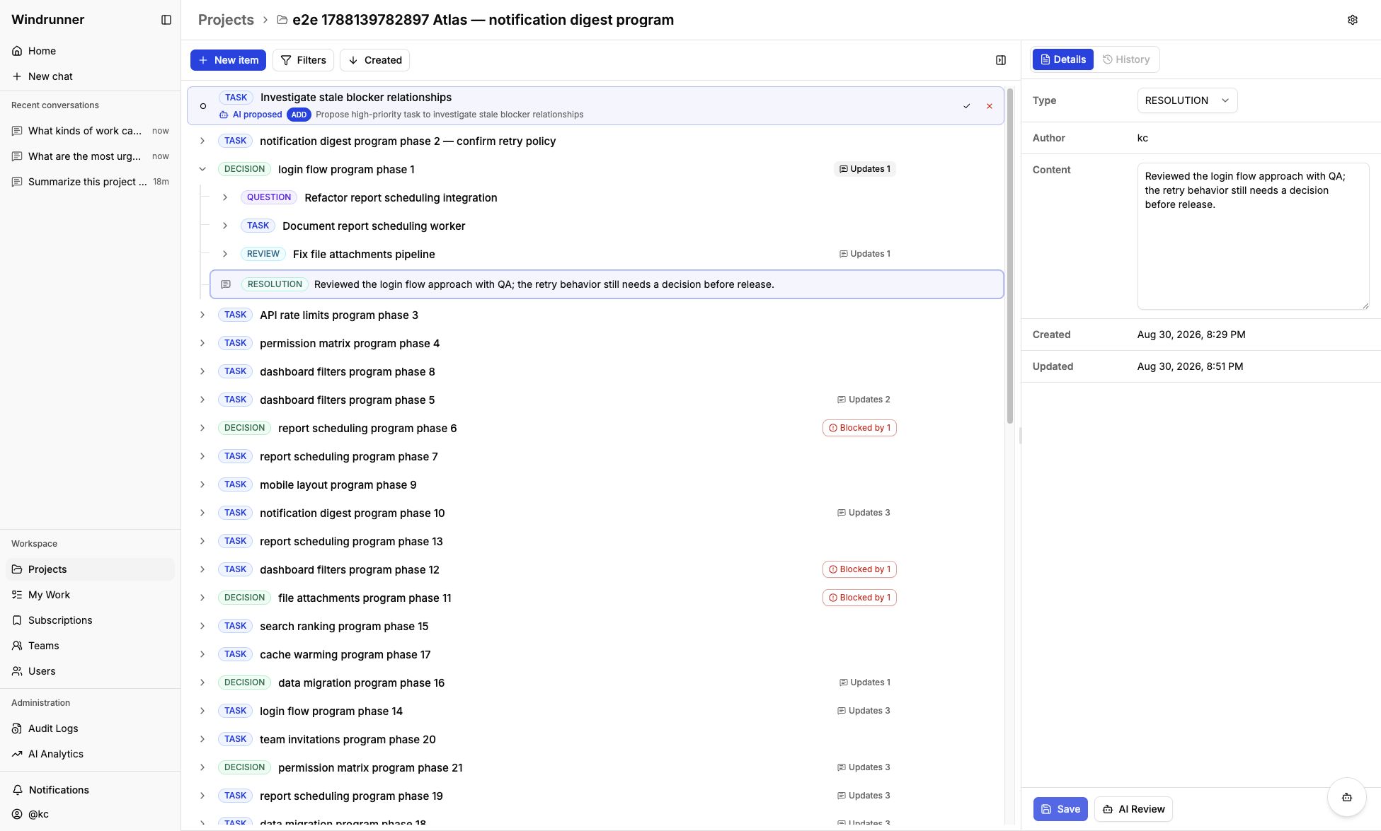 Entry inspector showing editable resolution content